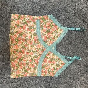 Floral Print, with lace, Cropped Tank Top